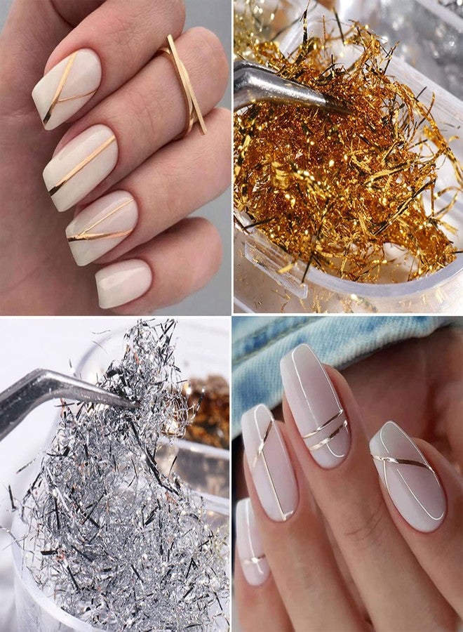YKZFUI Holographic 3D Sparkly Aluminum Nail Art Foil Flakes - Glitter Sequins for Acrylic Nails - Gold Silver Irregular Line Strip Designs (6 Grids) - Image 5