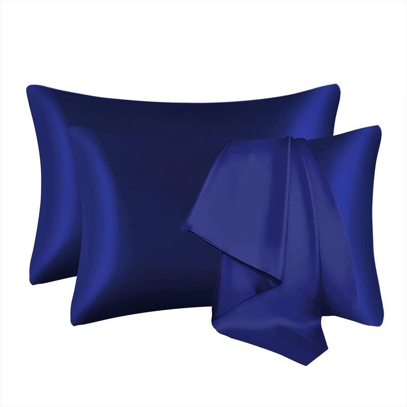 GVTECH Satin Pillow Cases 2 Pack, 20"x30" Luxury Soft Breathable Pillowcases in Navy Blue - Image 1
