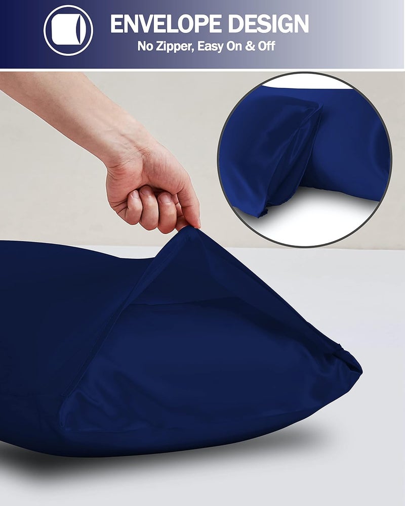 GVTECH Satin Pillow Cases 2 Pack, 20"x30" Luxury Soft Breathable Pillowcases in Navy Blue - Image 3
