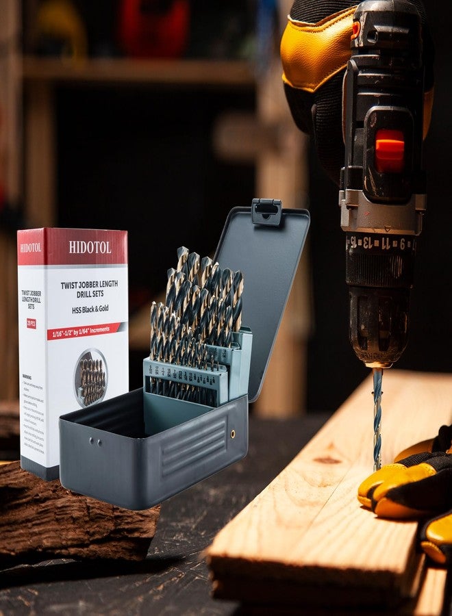 HIDOTOL Drill Bit Set 29Pcs, 135 Degree Tip High Speed Steel with Black and Gold Finish, Stainless Steel, Plastic and Wood with Metal Indexed Storage Case 1/16"-1/2" - Image 5