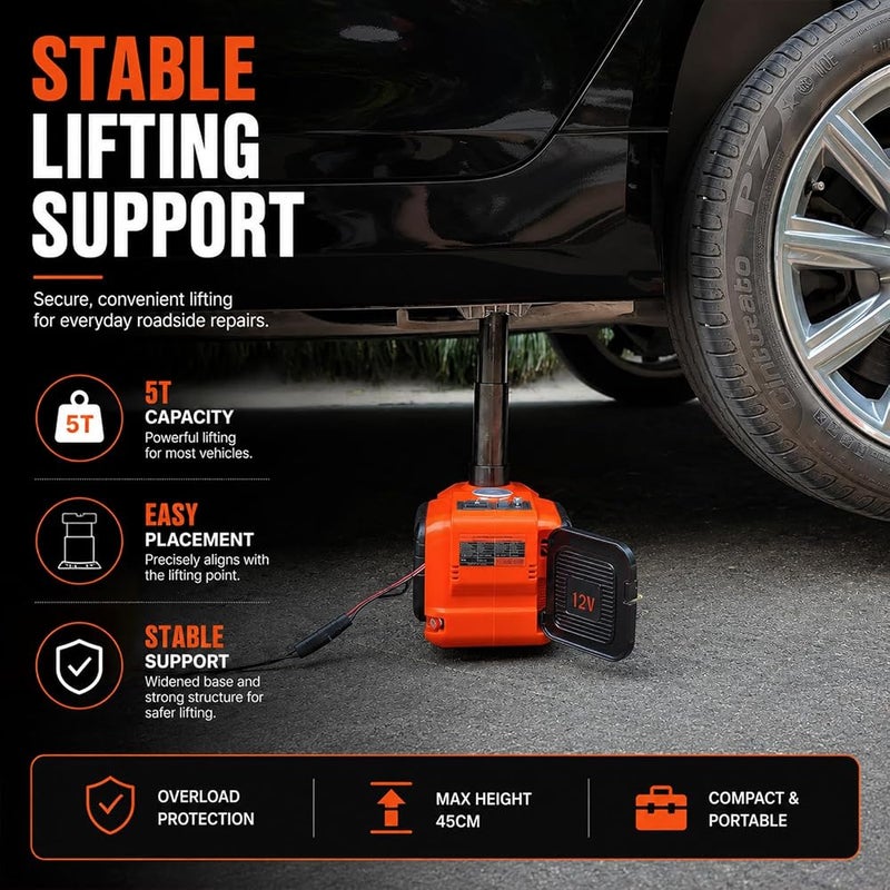 E-HEELP Toby's Electric Car Jack 5Ton 12V Kit Car Jack Hydraulic (Lifting Range: 6.1~17.7 inch) with Inflator Electric Jack for Car SUV Sedan MPV Change Tires Garage Repair Emergency Kit - Image 5