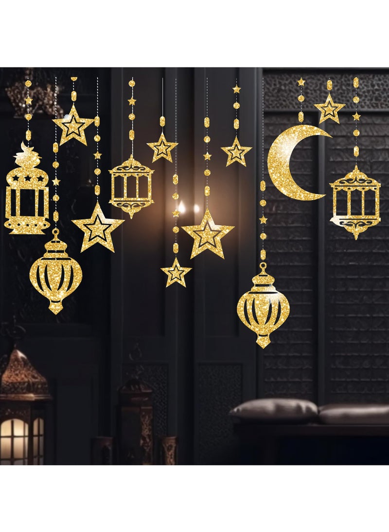 VUCATIN 12 قطعة من زينة عيد رمضان، لافتة حفلات رمضان المبارك، زينة حائط لامعة معلقة على شكل فانوس قمري على شكل نجمة لتزيين المنزل وحفلات الزفاف وأعياد الميلاد والحفلات الإسلامية  - Image 4