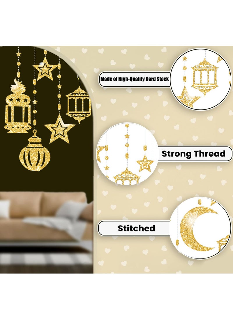 VUCATIN 12 قطعة من زينة عيد رمضان، لافتة حفلات رمضان المبارك، زينة حائط لامعة معلقة على شكل فانوس قمري على شكل نجمة لتزيين المنزل وحفلات الزفاف وأعياد الميلاد والحفلات الإسلامية  - Image 2