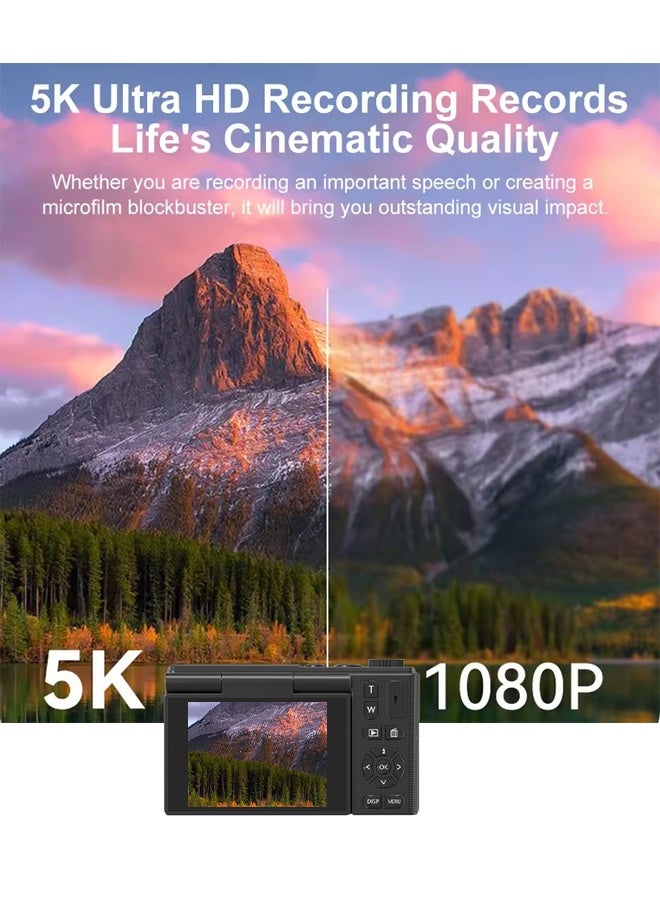 Makrystorm 5K Digital Camera, 75MP Camera Digital for Photography, Point and Shoot Camara with 64GB Micro SD Card, 18X Digital Camera with 2.3" 180° Flip Screen, Vlogging Camera for Beginner Gift - Image 2