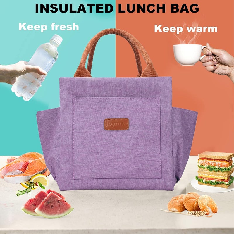 Joymee Lunch Bag Women Insulated Lunch Box Reusable Leakproof Large Spacious Cooler Tote for Women Men Adult with Bottle Holder and Side Pockets for Work Office Travel Picnic - Purple - Image 5