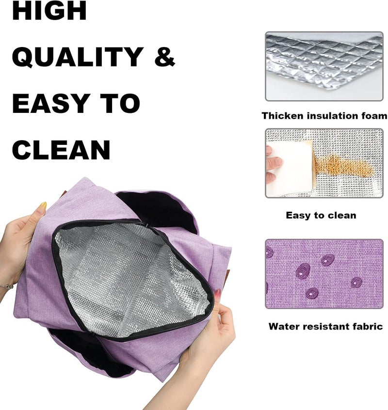 Joymee Lunch Bag Women Insulated Lunch Box Reusable Leakproof Large Spacious Cooler Tote for Women Men Adult with Bottle Holder and Side Pockets for Work Office Travel Picnic - Purple - Image 4