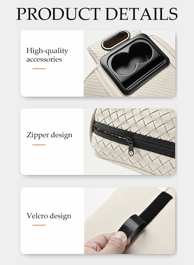 DUNISO Car Central Control Armrest Memory Foam Armrest Heightening Pad,Leather Car Armrest Cushion with 2 Storage Bags, 2 Cup Holders and a Tissue Box(White) - Image 3