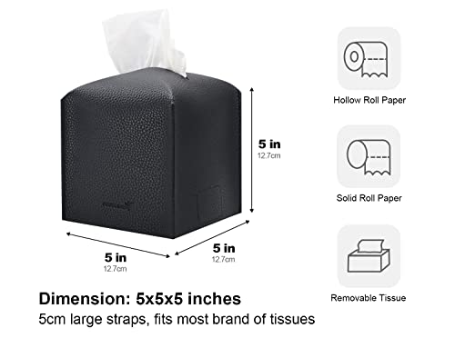 PENGLONG Tissue Box Cover 5X5X5'' PU Leather Tissue Holder Square Tissue Cube Box Organizer for Bathroom Vanity Countertop, Car, Night Stands, Office, Home, Kitchen (1Pack, Black) - Image 5