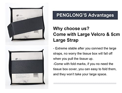 PENGLONG Tissue Box Cover 5X5X5'' PU Leather Tissue Holder Square Tissue Cube Box Organizer for Bathroom Vanity Countertop, Car, Night Stands, Office, Home, Kitchen (1Pack, Black) - Image 2