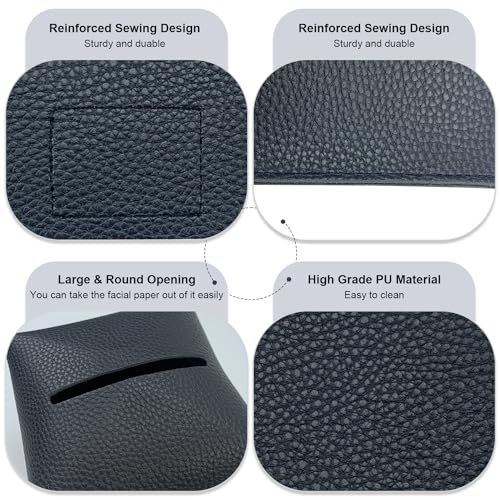 PENGLONG Tissue Box Cover 5X5X5'' PU Leather Tissue Holder Square Tissue Cube Box Organizer for Bathroom Vanity Countertop, Car, Night Stands, Office, Home, Kitchen (1Pack, Black) - Image 4