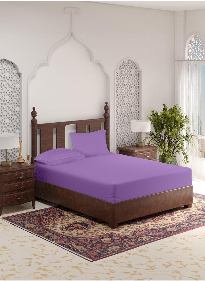 American Linen Queen Plain Fitted Sheet with 2 Pillow Case 180 x 200 Cm Lavender  - Image 1