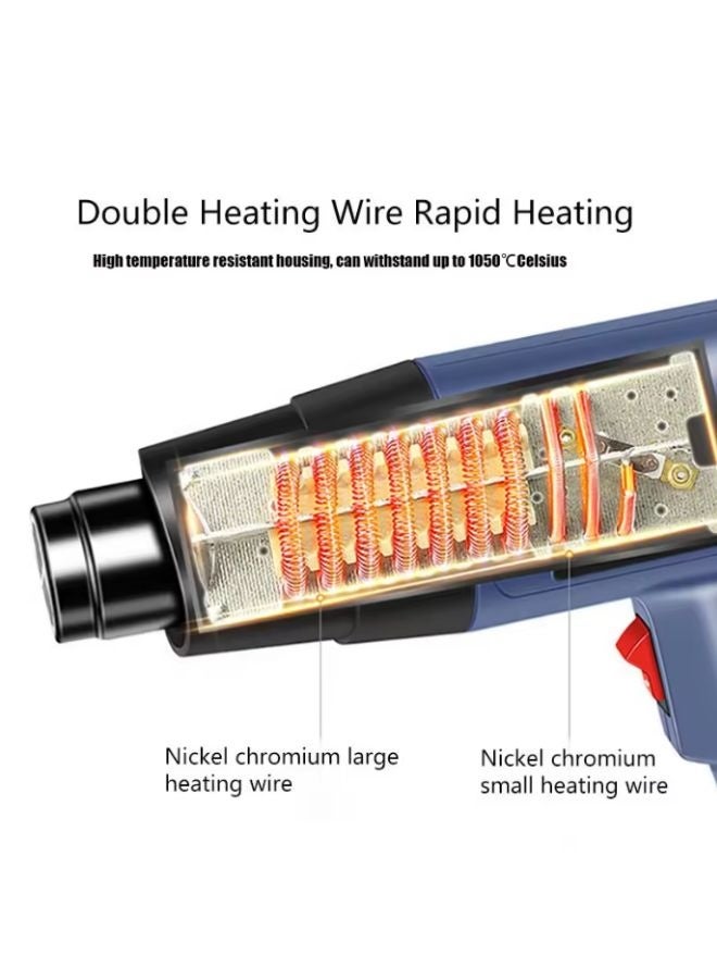 تك دوت مسدس هواء ساخن عالي التحمل، وضعان قابلان للتعديل لإزالة الطلاء، والتغليف بالانكماش، والشواء، وتسخين الفحم، واللحام، وثني الأنابيب، والحماية. - Image 3
