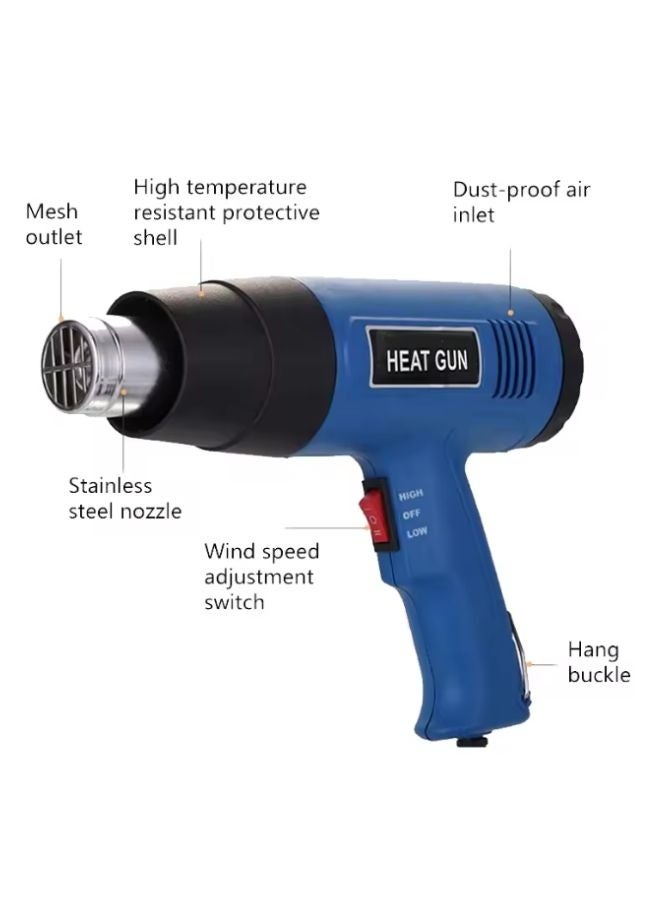 تك دوت مسدس هواء ساخن عالي التحمل، وضعان قابلان للتعديل لإزالة الطلاء، والتغليف بالانكماش، والشواء، وتسخين الفحم، واللحام، وثني الأنابيب، والحماية. - Image 2