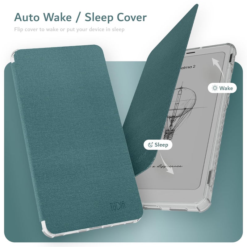 TUDIA SKN FLIP V2 Designed for Onyx Boox Palma 2 Case - [DO NOT FIT Palma 2 PRO] Enhanced Auto Wake/Sleep Technology Shockproof Slim Transparent TPU Back with Textured Leather Cover - Clear Turquoise - Image 5