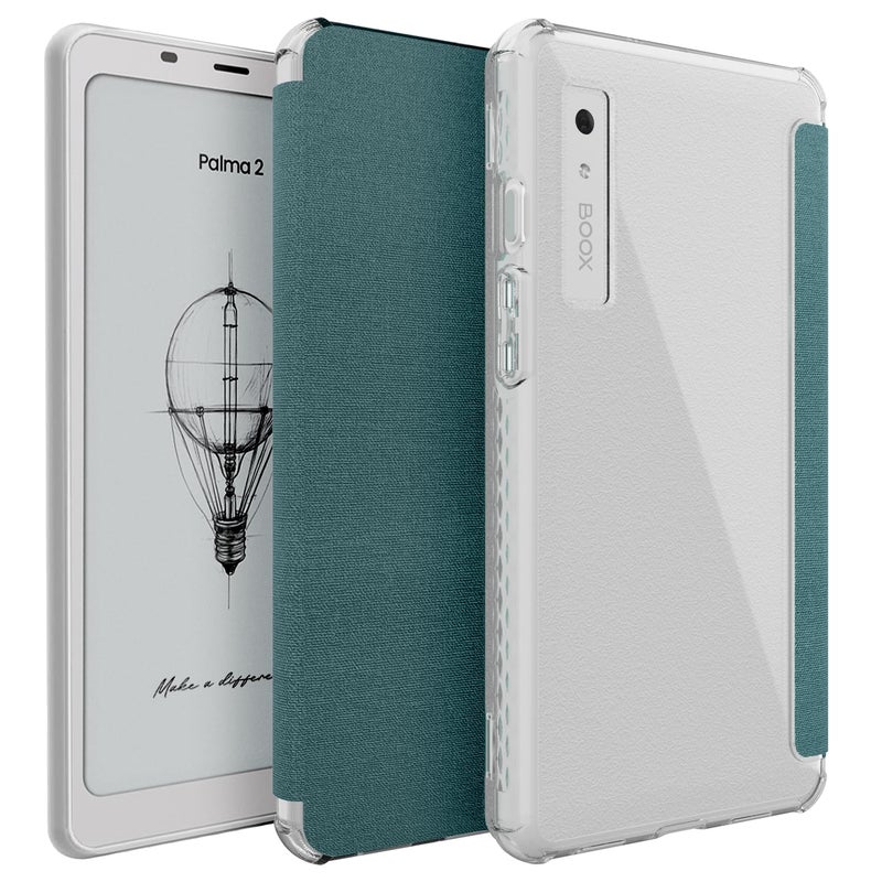 TUDIA SKN FLIP V2 Designed for Onyx Boox Palma 2 Case - [DO NOT FIT Palma 2 PRO] Enhanced Auto Wake/Sleep Technology Shockproof Slim Transparent TPU Back with Textured Leather Cover - Clear Turquoise - Image 1