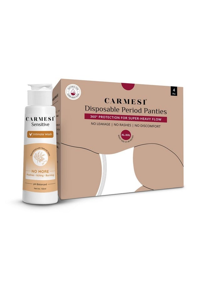 CARMESI Hygiene Bliss Combo | 4 Period Panties (Xl-Xxl) And Intimate Wash (100Ml) | Maternity Panties For Super-Heavy Flow | Ph Balanced Wash To Prevent Burning & Itching  - Image 1