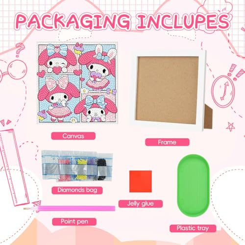PATPAT DIY Diamond Art Kit for Kids 7 inches Cute Cinnamoroll Dimond Paintings Kit with Wooden Frame DIY Diamond Painting Desk Decoration Art Craft Gift for Kids - Image 3