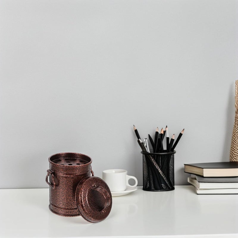 TOYANDONA Metal Ashtray with Lid Small Zinc-coated Iron Bucket Vintage Copper Color Portable Outdoor Indoor Smoking Ash Holder for Patio Office Home Use - Image 5