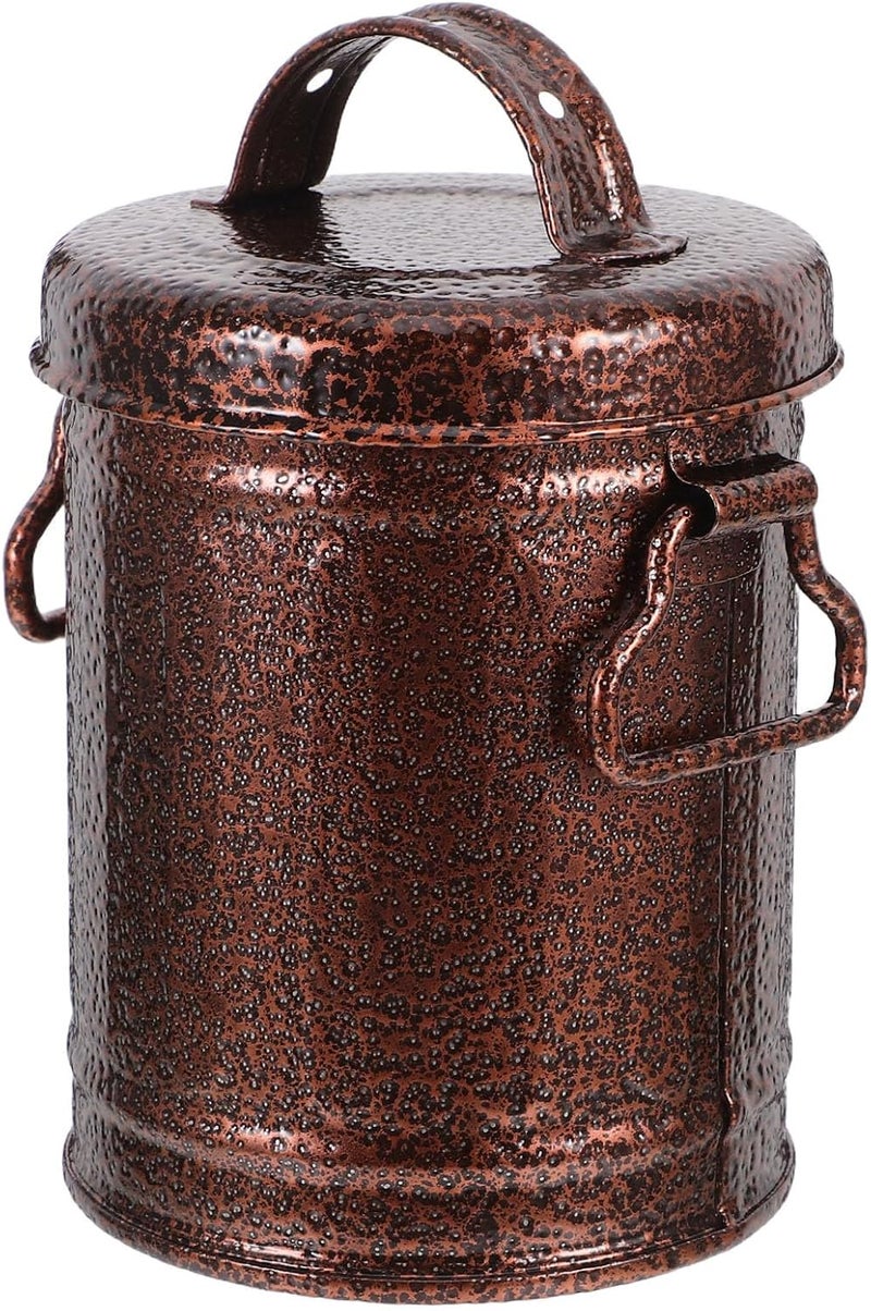 TOYANDONA Metal Ashtray with Lid Small Zinc-coated Iron Bucket Vintage Copper Color Portable Outdoor Indoor Smoking Ash Holder for Patio Office Home Use - Image 1