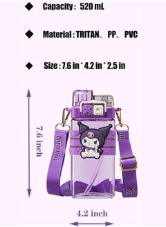 Sanrio Sanrio Kawaii Water Bottle Dual Nozzle Cute Anime Design Portable Cup 520ml (KUROMI)  - Image 2