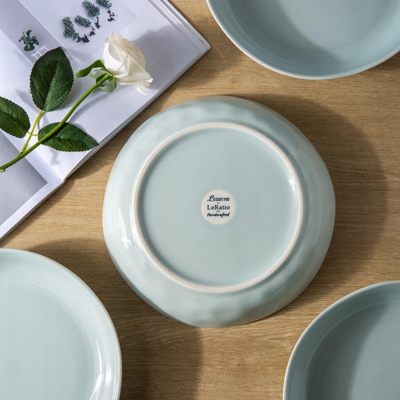 LERATIO 9.75 Ceramic Flat Pasta Bowls,Wavy Rim 38oz Large Wide Bowls Set of 4 for Kitchen,Modern Porcelain Stoneware pasta bowls,Dishwasher & Microwave & Oven Safe Bowls with for Pasta - Image 5