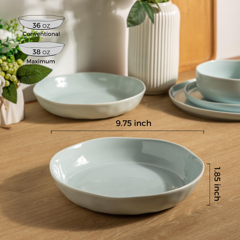 LERATIO 9.75 Ceramic Flat Pasta Bowls,Wavy Rim 38oz Large Wide Bowls Set of 4 for Kitchen,Modern Porcelain Stoneware pasta bowls,Dishwasher & Microwave & Oven Safe Bowls with for Pasta - Image 3