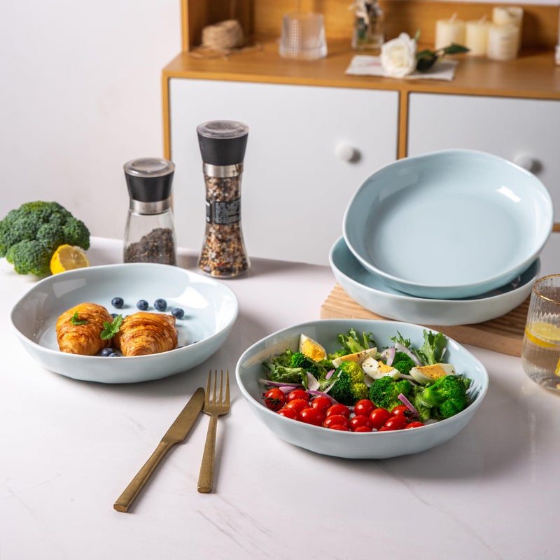 LERATIO 9.75 Ceramic Flat Pasta Bowls,Wavy Rim 38oz Large Wide Bowls Set of 4 for Kitchen,Modern Porcelain Stoneware pasta bowls,Dishwasher & Microwave & Oven Safe Bowls with for Pasta - Image 2