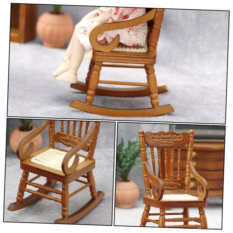 Maroon Cotton Silk Miniature Dollhouse Rocking Armchair 12 Scale Furniture Accessory - Image 5