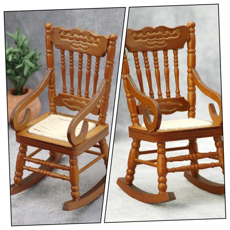 Maroon Cotton Silk Miniature Dollhouse Rocking Armchair 12 Scale Furniture Accessory - Image 4