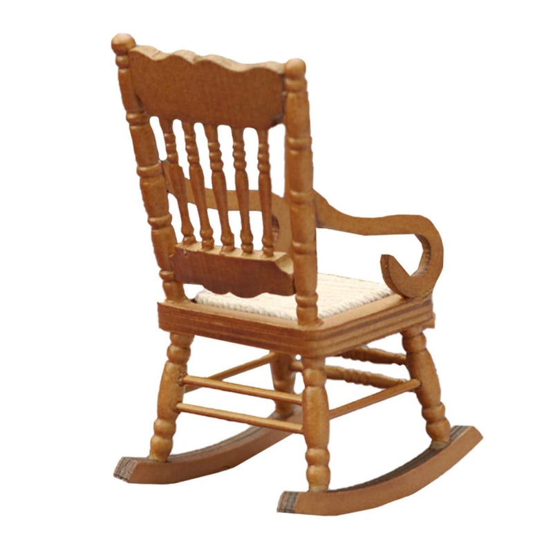 Maroon Cotton Silk Miniature Dollhouse Rocking Armchair 12 Scale Furniture Accessory - Image 2