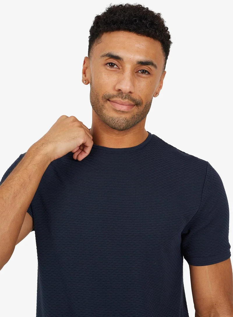 BRAVE SOUL MENS CREW NECK TSHIRT WITH CHAMBRAY
