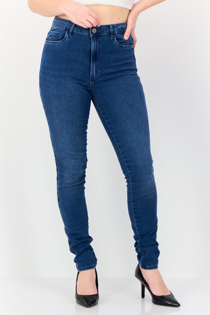 ONLY Women Skinny Fit Washed High Waist Stretchable Denim, Medium Blue - Image 1
