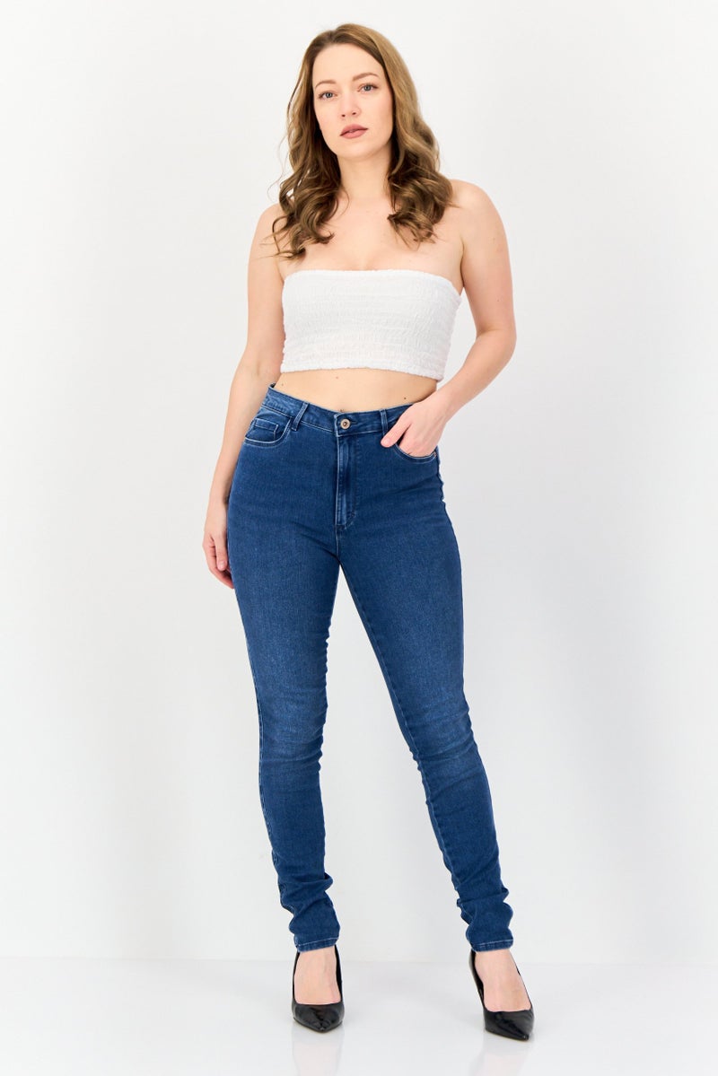 ONLY Women Skinny Fit Washed High Waist Stretchable Denim, Medium Blue - Image 2