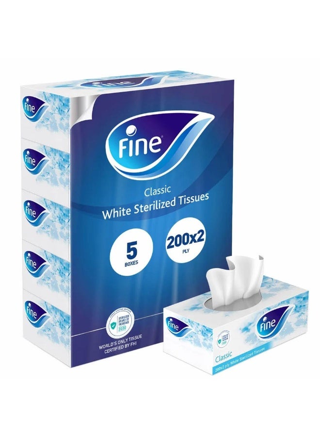 Fine Classic White Sterilized Tissue Box Set 200 Sheets- 5 Pack