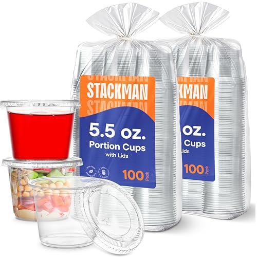 Stack Man (200 Sets - 5.5 oz.) Plastic Cups, Clear Portion Snack, Yogurt, Parfait Cups, Pudding Cups, Souffle Cups, Dessert Cups, Disposable Containers with Lids 5.5oz. - Image 1
