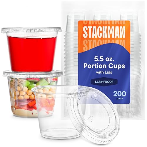 Stack Man (200 Sets - 5.5 oz.) Plastic Cups, Clear Portion Snack, Yogurt, Parfait Cups, Pudding Cups, Souffle Cups, Dessert Cups, Disposable Containers with Lids 5.5oz. - Image 5