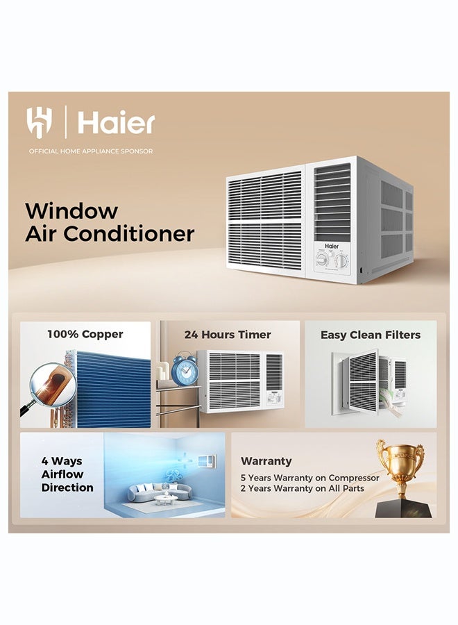 هاير Haier Window AC 18000 BTU Cool Only | HW-18LME13/R2(T3N) |  100% Copper | 24 Hours Timer | Easy Clean Filters | 4-Ways Airflow Direction | 5-Years Compressor Warranty | 2-Years All Parts Warranty | White Color 1765 W HW-18LME13/R2(T3N) White Color - Image 2