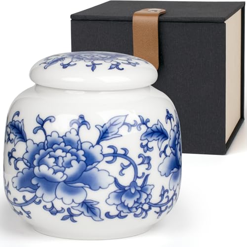 SIBRANT Small Urns for Human Ashes, Ceramic Memorial Mini Urns, Ceramic Urns for Female & Male Pet Ashes,Small Sharing Ash Keepsake with Exquisite Box Honor Your Loved One Lost（Blue &1S） - Image 1