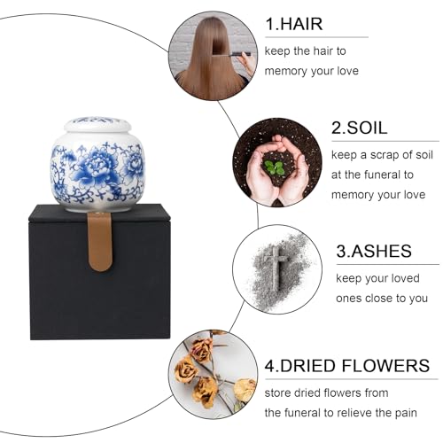 SIBRANT Small Urns for Human Ashes, Ceramic Memorial Mini Urns, Ceramic Urns for Female & Male Pet Ashes,Small Sharing Ash Keepsake with Exquisite Box Honor Your Loved One Lost（Blue &1S） - Image 3