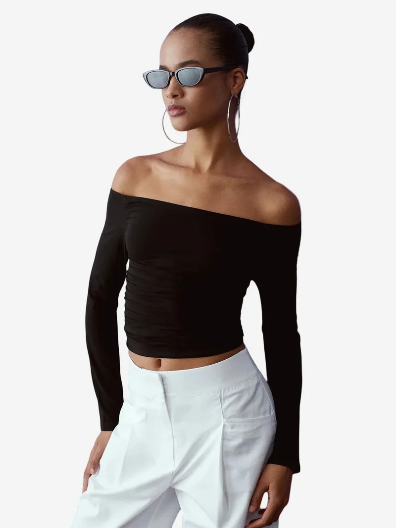 Dilvin DILVIN Off-Shoulder Slim Fit Knit Blouse