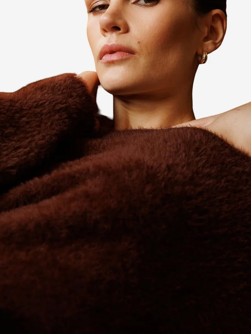 Mixray Coffee Brown MIXRAY Asymmetrical Collar Knit Sweater for Women | Best Price UAE