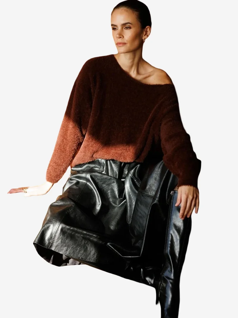 MIXRAY Asymmetrical Collar Knit Sweater