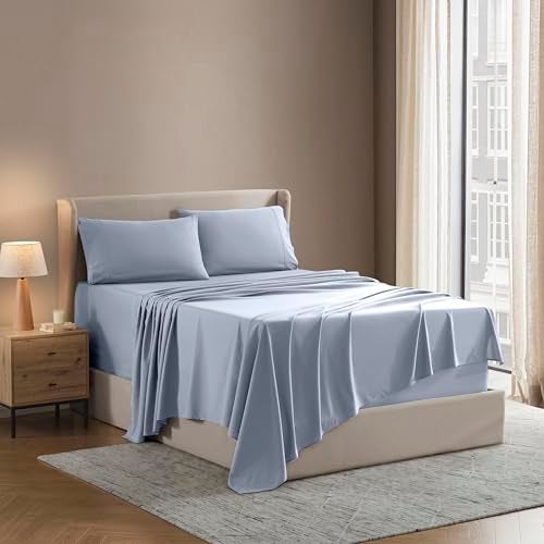 Nestl Nestl Short Queen Sheet Set  1800 UltraSoft Microfiber  Double Brushed  Deep Pockets  Easy Fit  4 Piece Set  Bed Sheets Short Queen Ice Blue 
