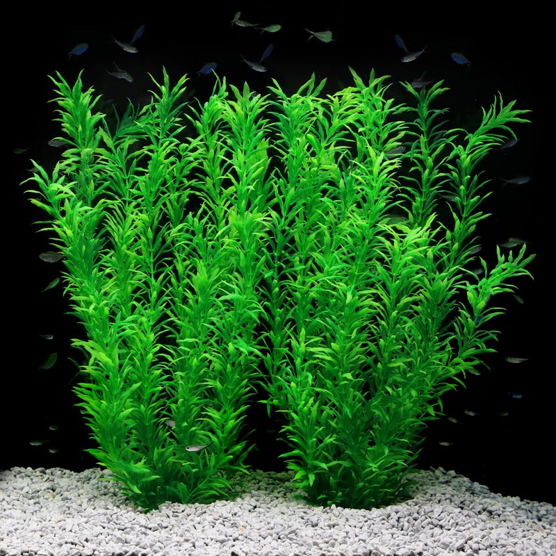 JIHAQUA Aquarium Decor Plastic Plants Extra Large 21 Inches Artificial Fish Tank Plants Tall Fish Tank Decorations Green 2pcs