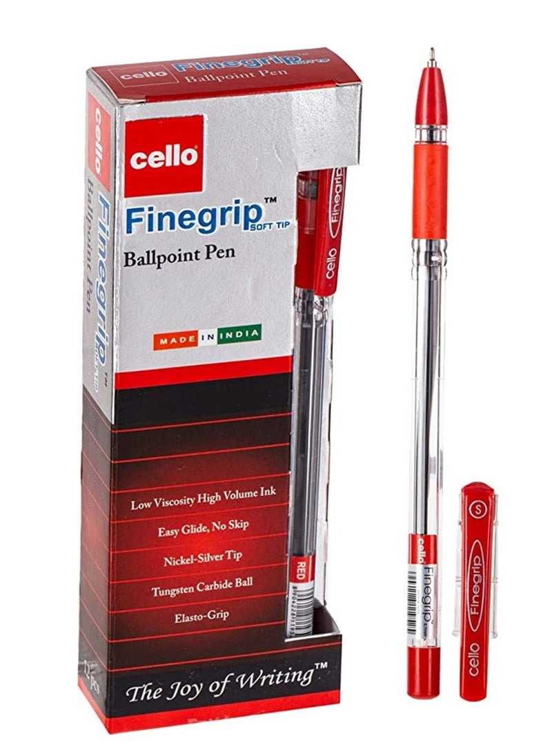 Cello 12-Piece Finegrip Ballpoint Pen Red Ink - Image 1