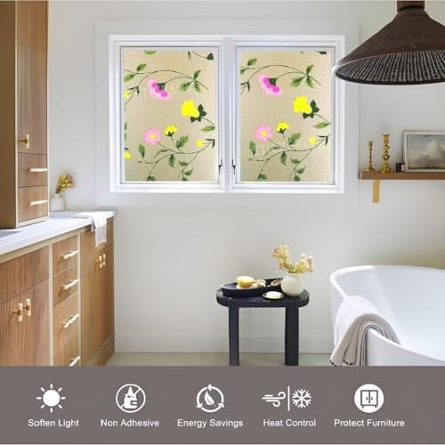 STICKERLY Premium Vinyl Privacy Stained Window Glass Film (12x25 Inch) - Self-Adhesive Decorative Sticker Opaque Tint Wallpaper for Glass Cover Window, Door, Office, Home.| Anti-UV. Spanish Floral - Image 5