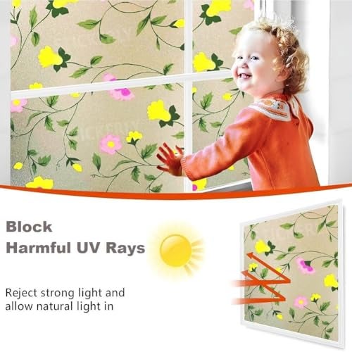 STICKERLY Premium Vinyl Privacy Stained Window Glass Film (12x25 Inch) - Self-Adhesive Decorative Sticker Opaque Tint Wallpaper for Glass Cover Window, Door, Office, Home.| Anti-UV. Spanish Floral - Image 3