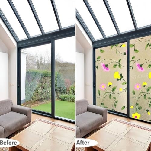 STICKERLY Premium Vinyl Privacy Stained Window Glass Film (12x25 Inch) - Self-Adhesive Decorative Sticker Opaque Tint Wallpaper for Glass Cover Window, Door, Office, Home.| Anti-UV. Spanish Floral - Image 4