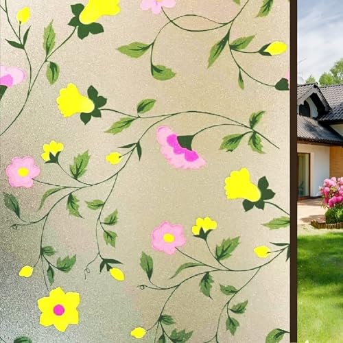 STICKERLY Premium Vinyl Privacy Stained Window Glass Film (12x25 Inch) - Self-Adhesive Decorative Sticker Opaque Tint Wallpaper for Glass Cover Window, Door, Office, Home.| Anti-UV. Spanish Floral - Image 1
