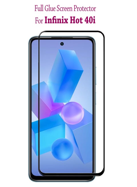 Infinix Hot 40i Screen Protector | Tempered Glass Screen Protector Full HD Quality With Anti-Scratch Edge to Edge Coverage Including Easy Installation Kit - Black